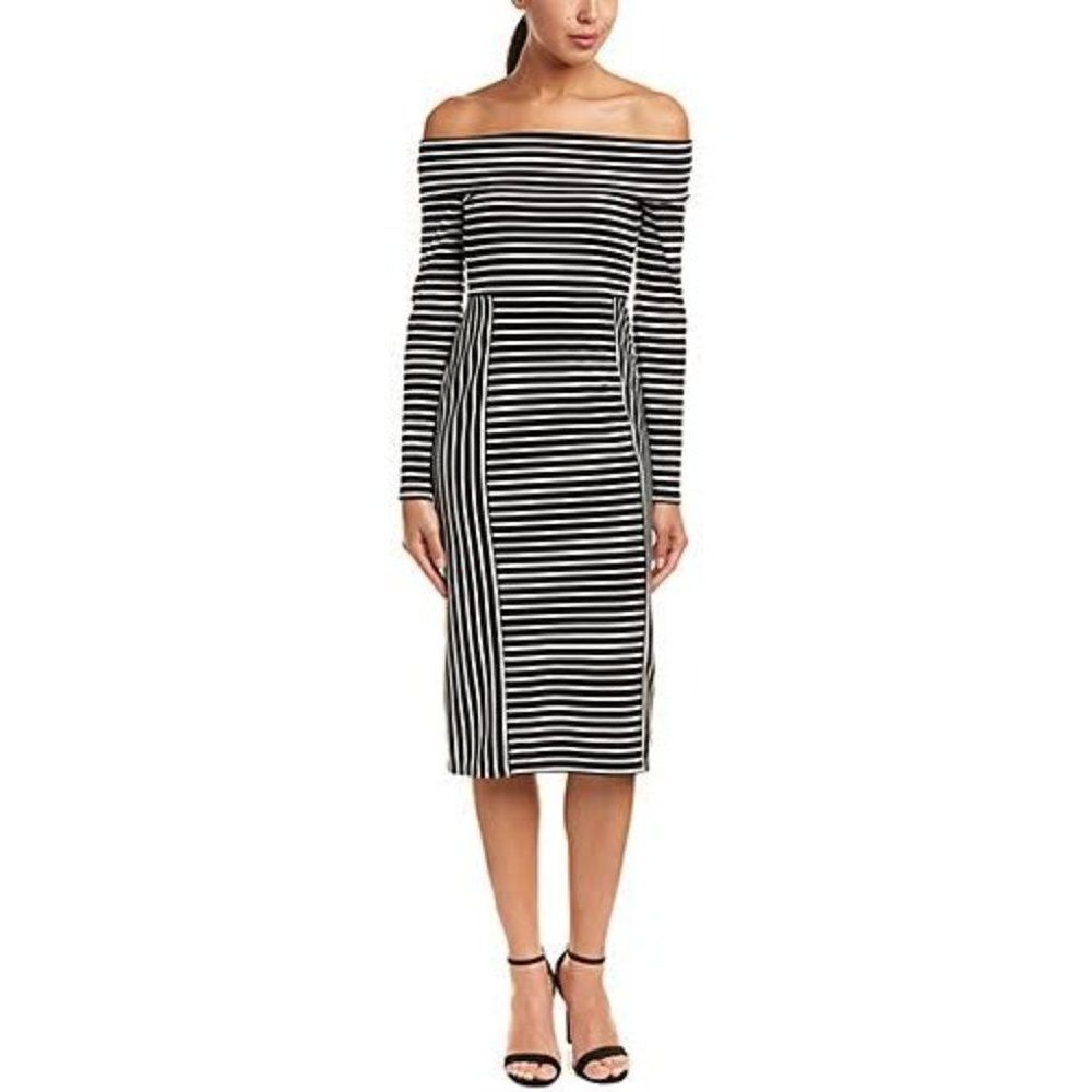 Derek Lam 10 Crosby Black Striped Sheath Dress Long Sleeve Size XS